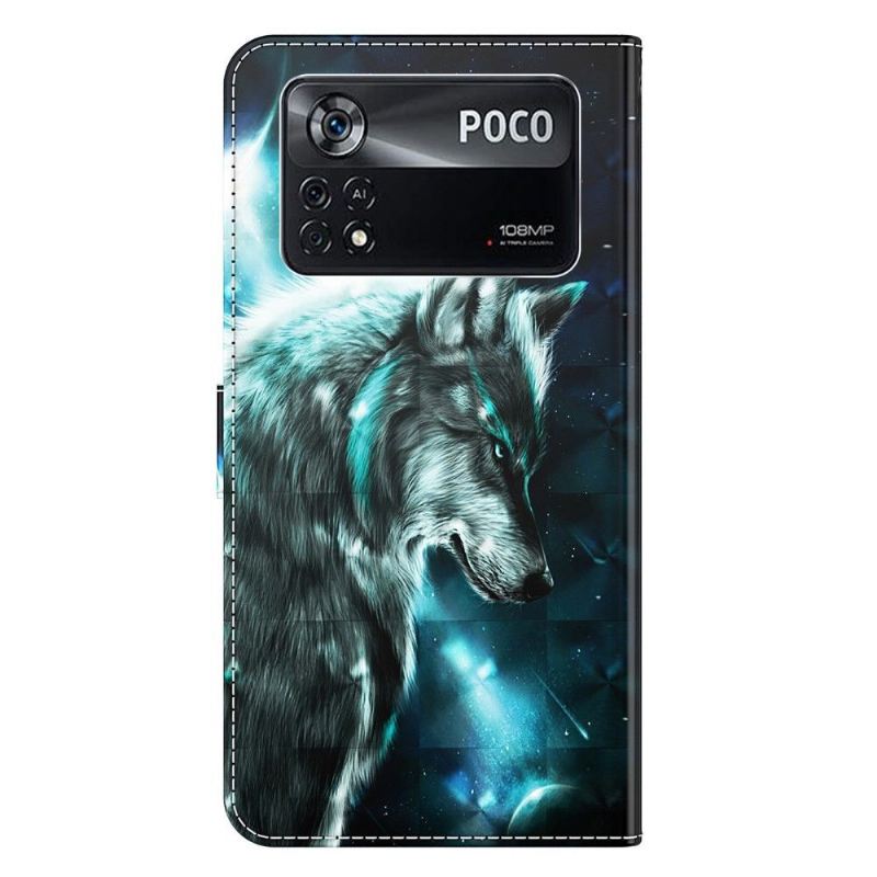 Lederhüllen Für Poco X4 Pro 5G Denkender Wolf