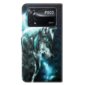 Lederhüllen Für Poco X4 Pro 5G Denkender Wolf