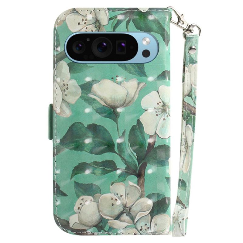 Lederhüllen Für Google Pixel 9 Aquarellblumen Mit Riemen