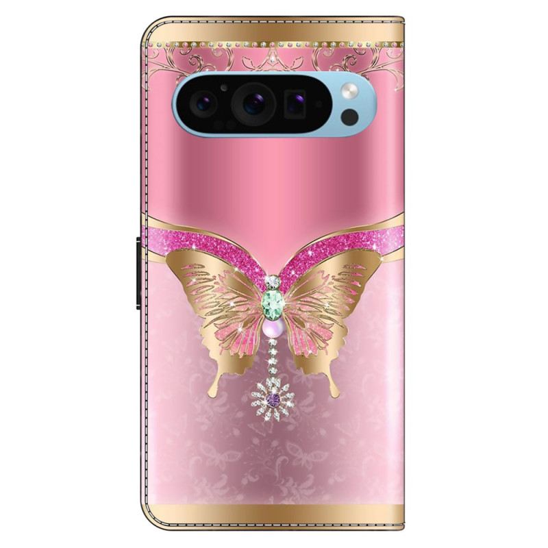 Lederhüllen Google Pixel 9 Handyhülle Rosa Und Goldener Schmetterling