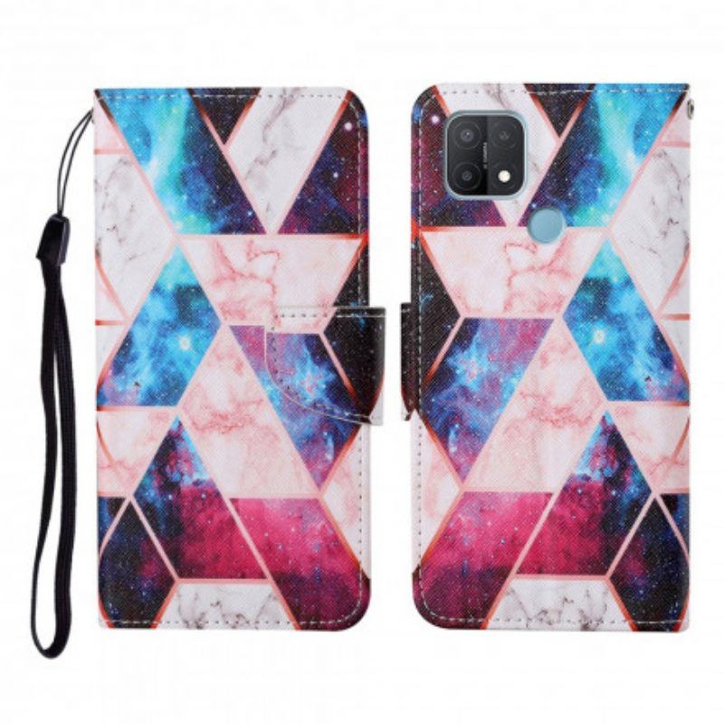 Flip Case Für Oppo A15 Marmor Mit Lanyard