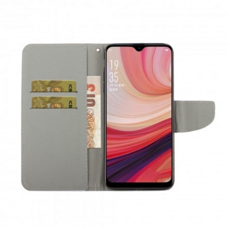 Flip Case Für Oppo A15 Marmor Mit Lanyard