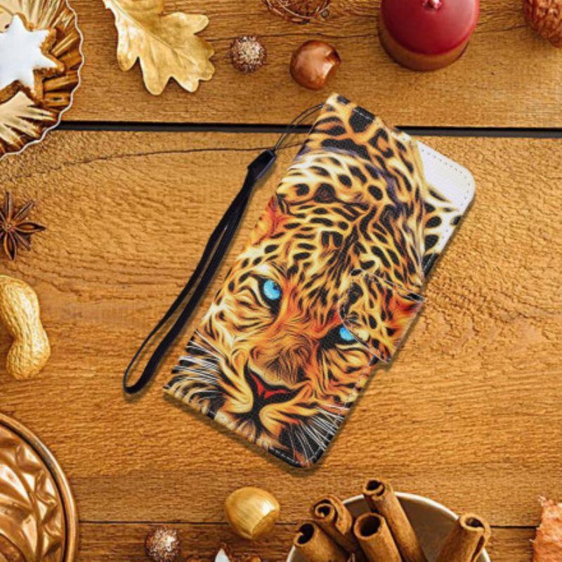 Flip Case Für Oppo A15 Tiger Mit Schlüsselband