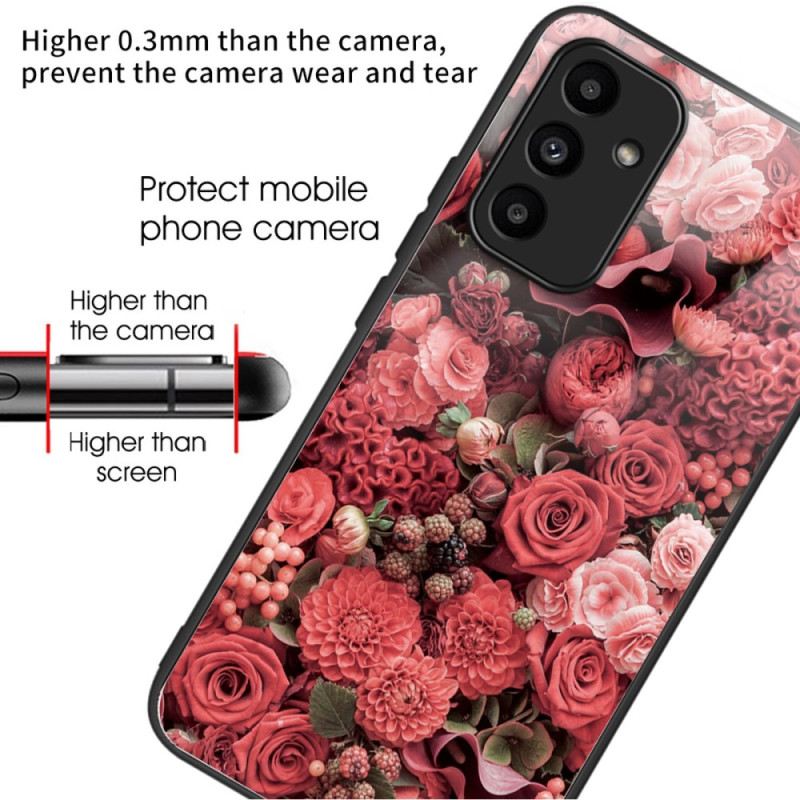 Hülle Samsung Galaxy A15 Rote Und Rosa Blumen Aus Gehärtetem Glas