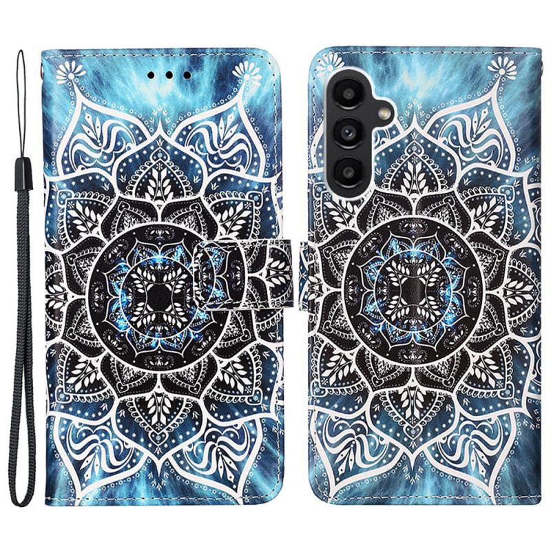 Lederhüllen Für Samsung Galaxy A15 Blumenmandala Mit Riemen