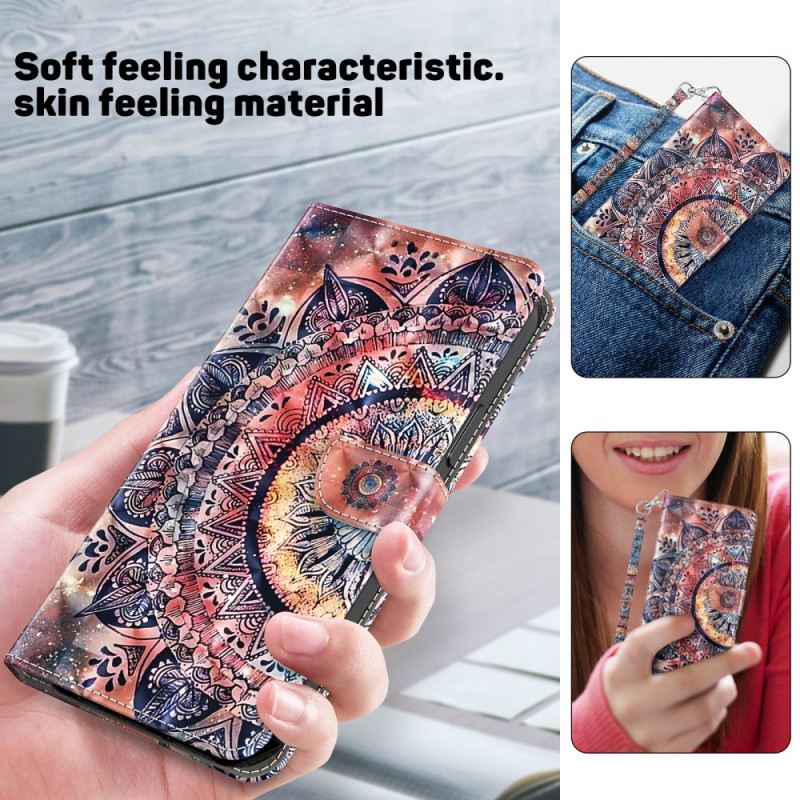 Lederhüllen Samsung Galaxy A15 Buntes Mandala Mit Riemen