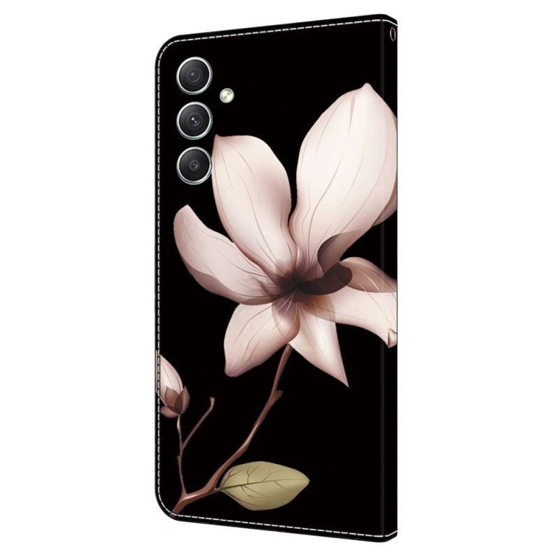 Lederhüllen Samsung Galaxy A15 Handyhülle Rosa Blumen Auf Schwarzem Hintergrund