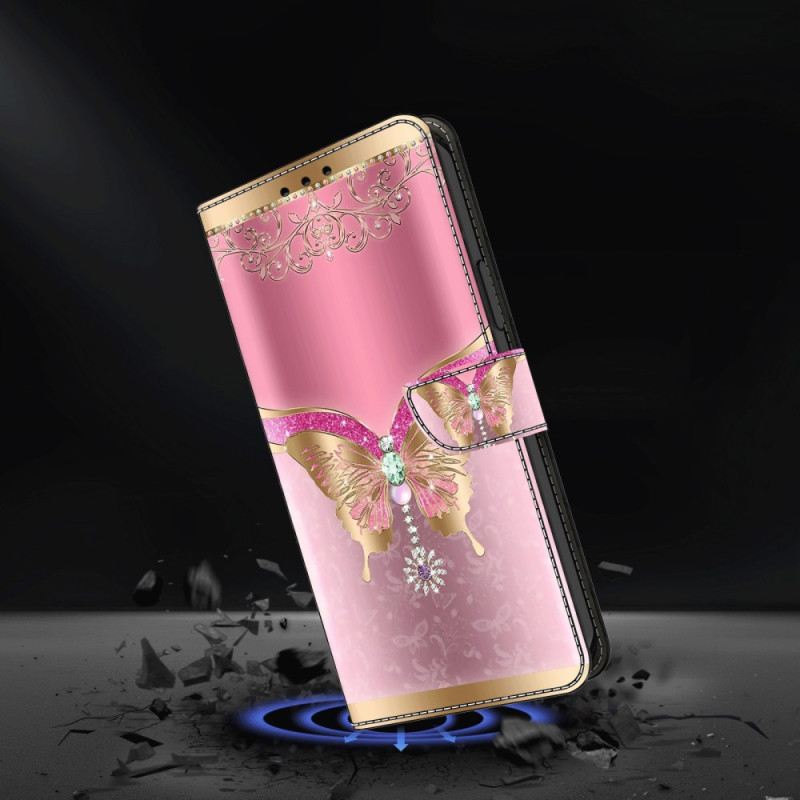 Lederhüllen Samsung Galaxy A15 Handyhülle Rosa-goldener Schmetterling