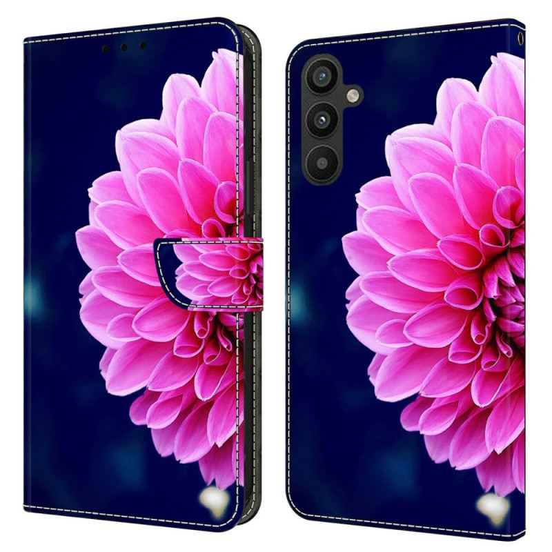 Lederhüllen Samsung Galaxy A15 Rosa Blumen Auf Blauem Hintergrund