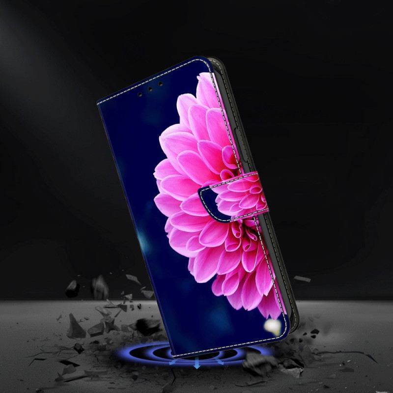 Lederhüllen Samsung Galaxy A15 Rosa Blumen Auf Blauem Hintergrund