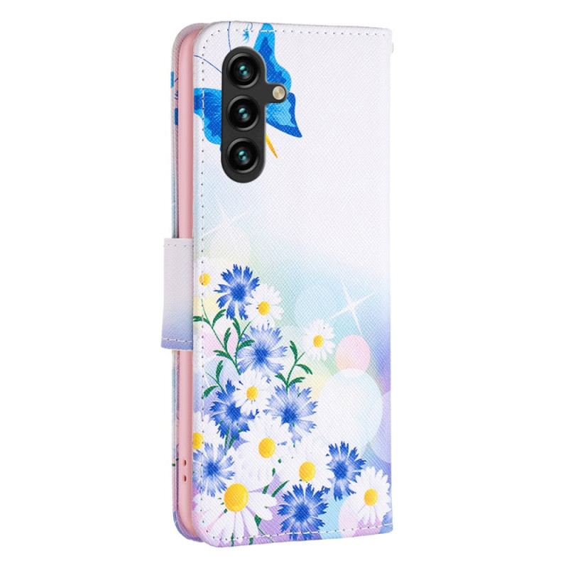 Lederhüllen Samsung Galaxy A15 Schmetterlings- Und Blumenaquarell