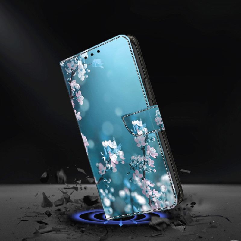 Lederhüllen Samsung Galaxy A15 Weiße Blumen