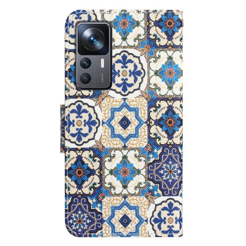 Flip Case Für Xiaomi 12T / 12T Pro Blumenmuster Mit Riemen