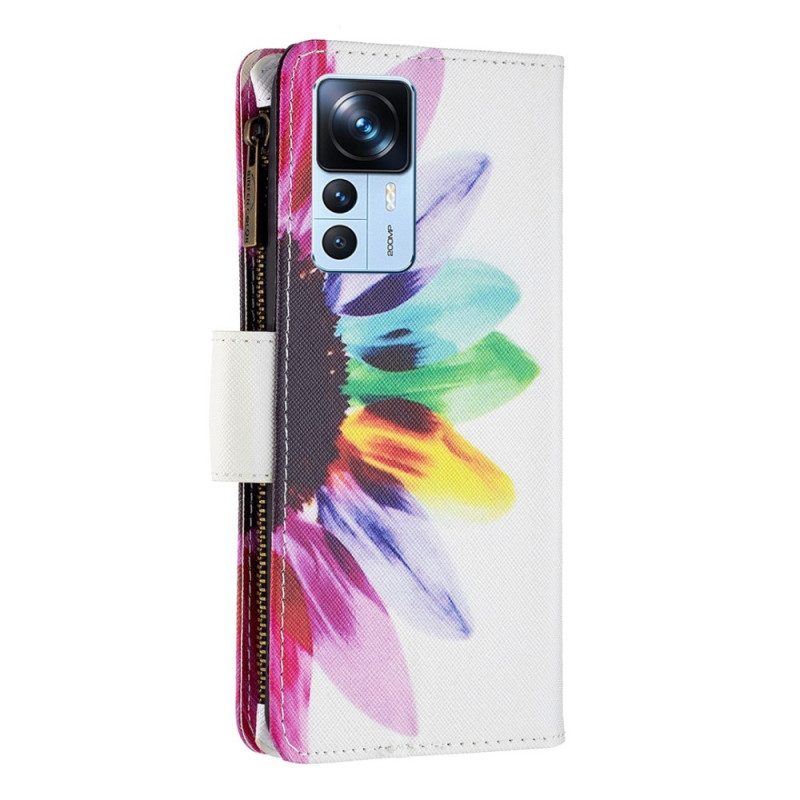 Flip Case Für Xiaomi 12T / 12T Pro Blumentasche Mit Reißverschluss