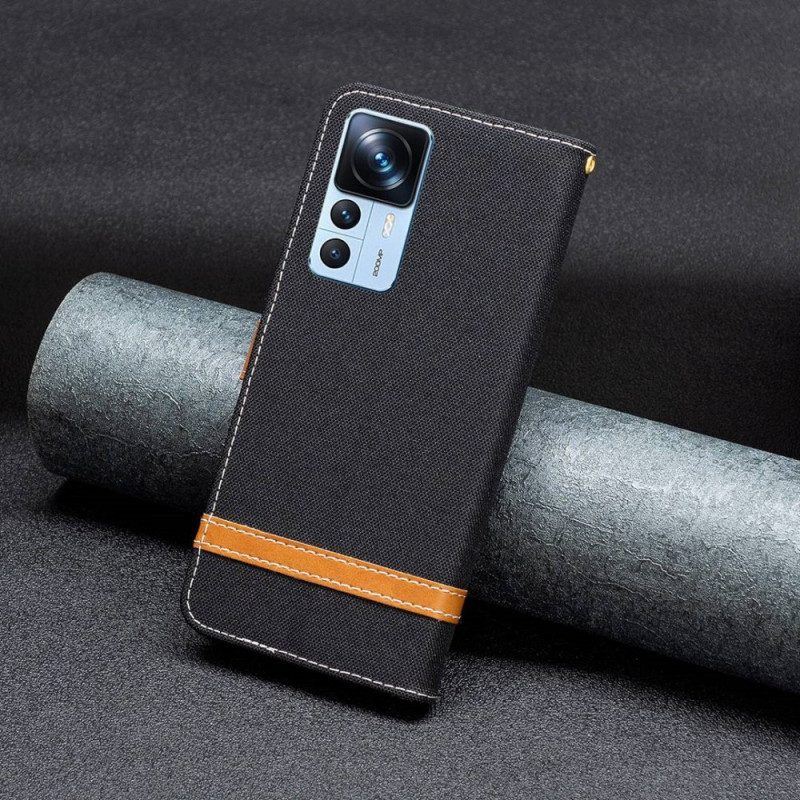 Flip Case Für Xiaomi 12T / 12T Pro Mit Kordel Armband In Stoff- Und Lederoptik