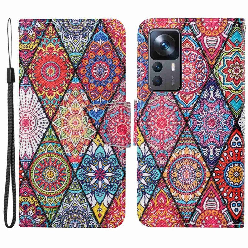 Flip Case Für Xiaomi 12T / 12T Pro Patchwork Mit Schlüsselband