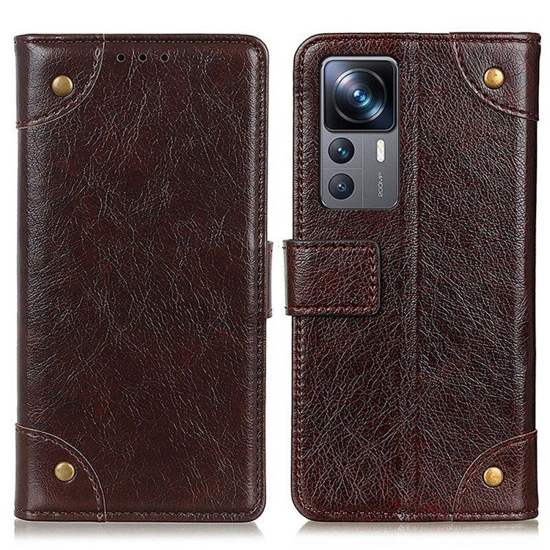 Flip Case Für Xiaomi 12T / 12T Pro Stil: Nappaleder Mit Vintage-nieten