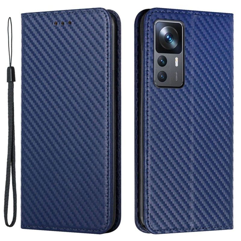 Schutzhülle Für Xiaomi 12T / 12T Pro Flip Case Kohlefaser Mit Lanyard