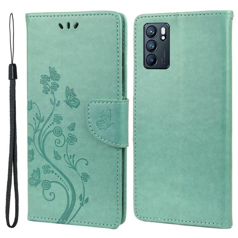 Flip Case Für Oppo Reno 6 5G Schmetterlinge Und Blumen