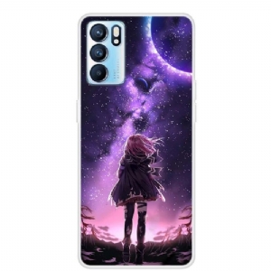 Handyhülle Für Oppo Reno 6 5G Vollmond-mädchen-illustration