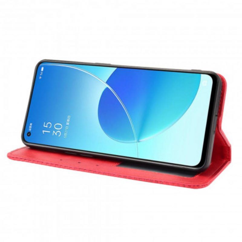 Schutzhülle Für Oppo Reno 6 5G Flip Case Stilisierter Vintage-ledereffekt