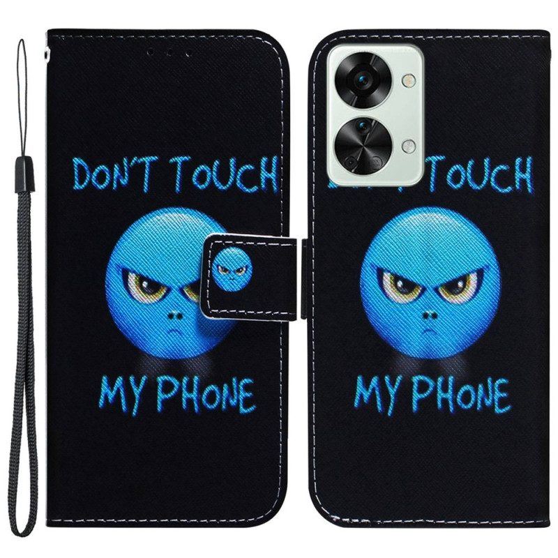 Flip Case Für OnePlus Nord 2T 5G Mit Kordel Emoji Don't Touch My Phone Lanyard