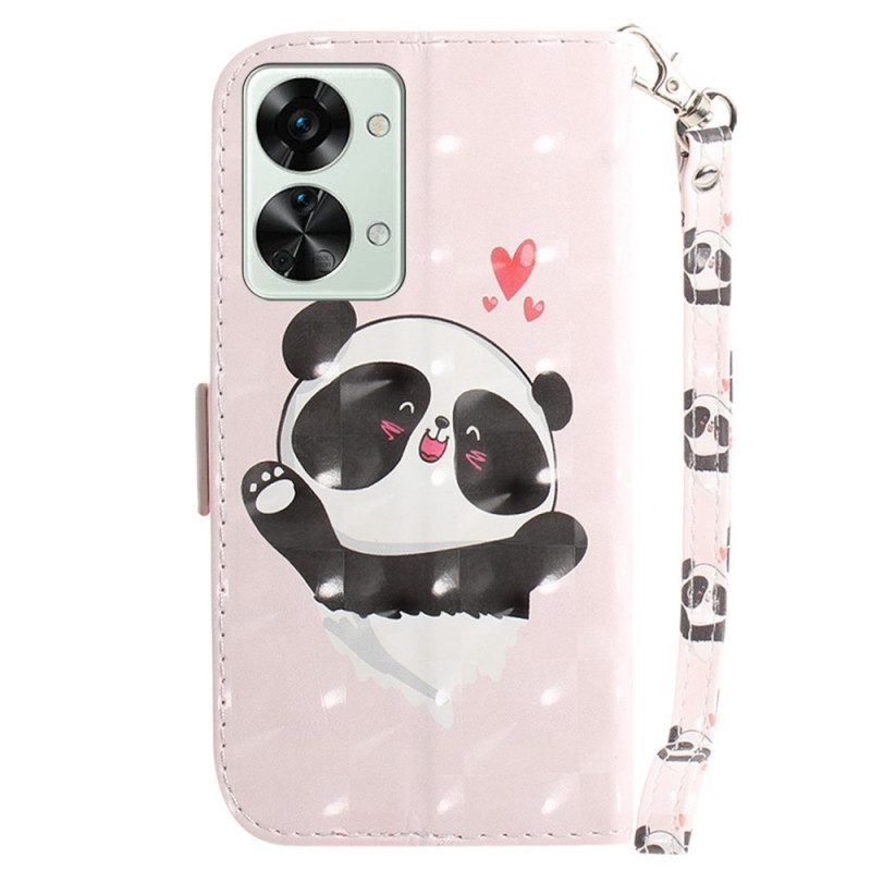 Flip Case Für OnePlus Nord 2T 5G Mit Kordel Panda Love Mit Schlüsselband