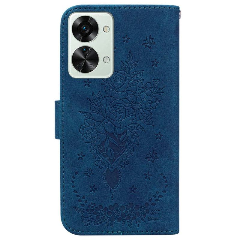 Flip Case Für OnePlus Nord 2T 5G Rosen Und Schmetterlinge