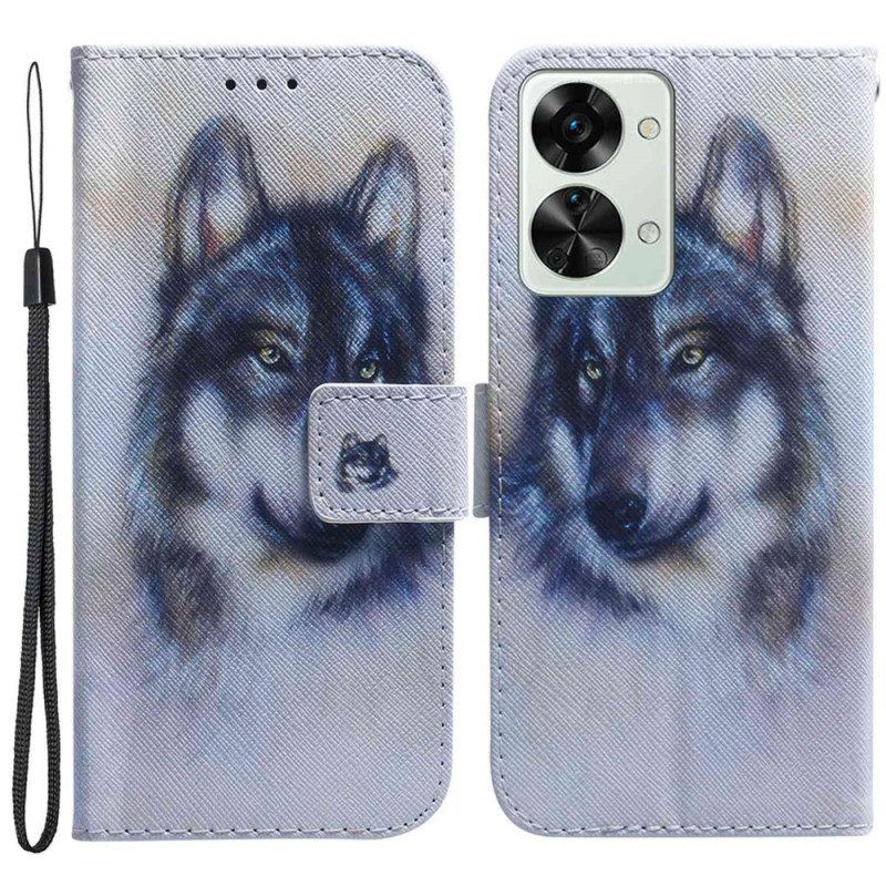 Lederhüllen Für OnePlus Nord 2T 5G Mit Kordel Riemchen-aquarell-wolf