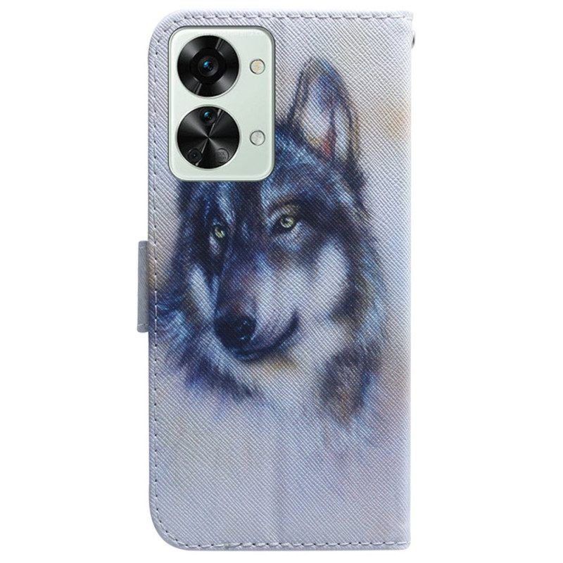 Lederhüllen Für OnePlus Nord 2T 5G Mit Kordel Riemchen-aquarell-wolf