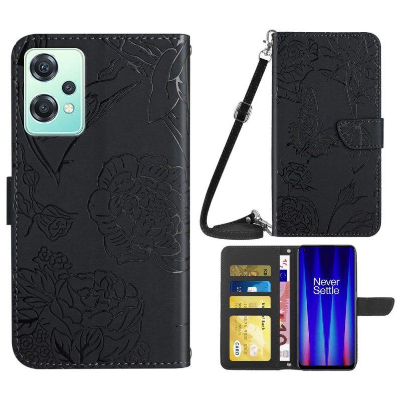 Flip Case Für OnePlus Nord CE 2 Lite 5G Schmetterlinge Und Schultergurt