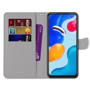 Flip Case Für Xiaomi Redmi Note 11 / Note 11S Grüne Und Rosa Blätter