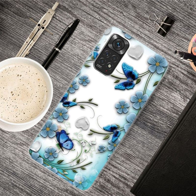 Hülle Für Xiaomi Redmi Note 11 / Note 11S Blaue Schmetterlinge Und Blumen