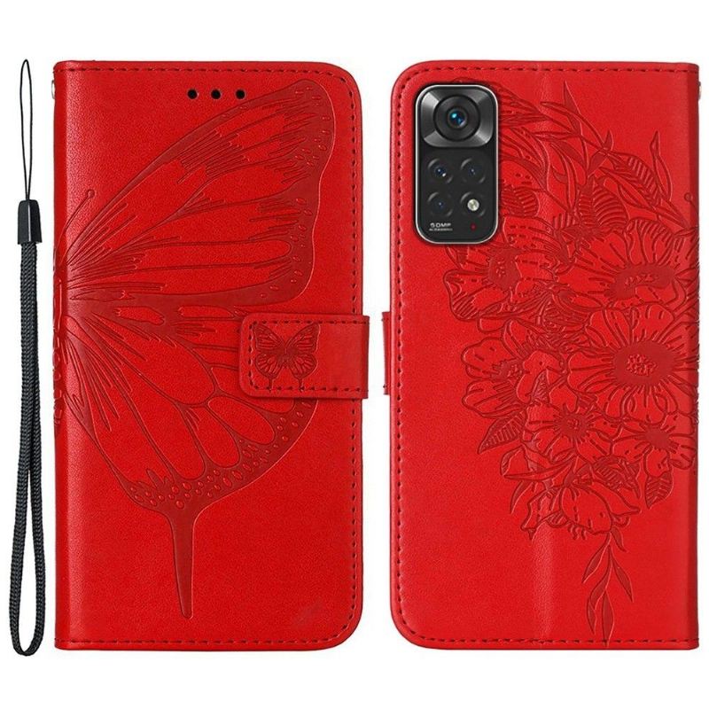 Lederhüllen Für Xiaomi Redmi Note 11 / Note 11S Anti-Sturz Schmetterlingsblumen-kartenhalter