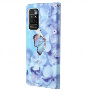 Lederhüllen Für Xiaomi Redmi Note 11 / Note 11S Schmetterling Und Blaue Blumen