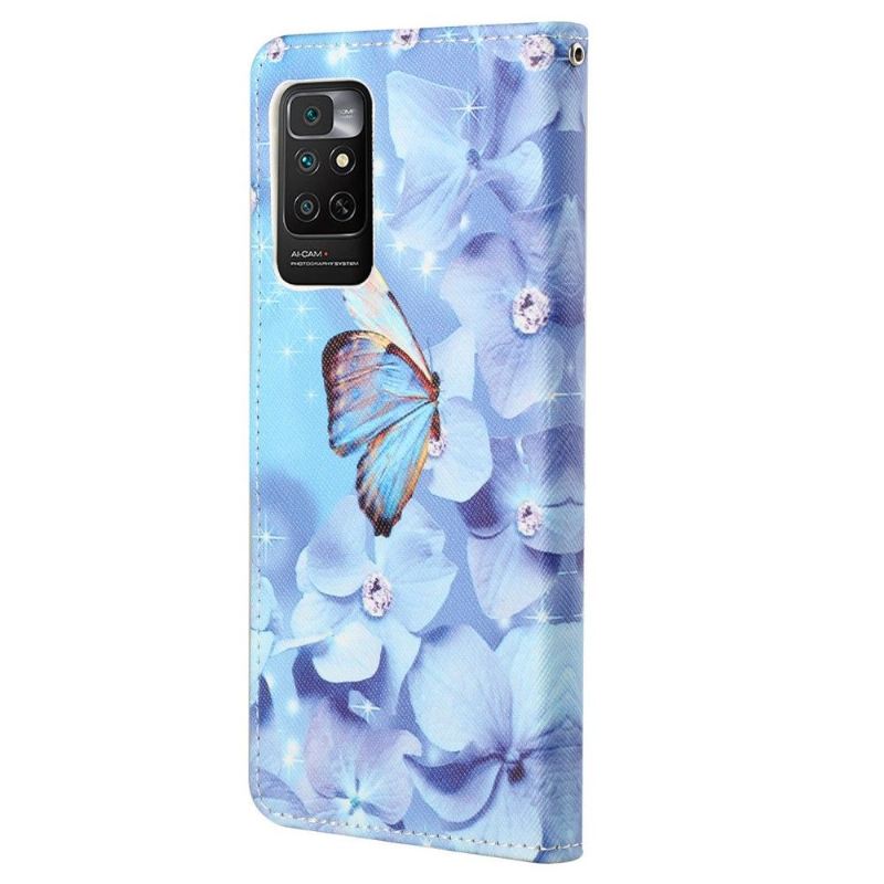 Lederhüllen Für Xiaomi Redmi Note 11 / Note 11S Schmetterling Und Blaue Blumen