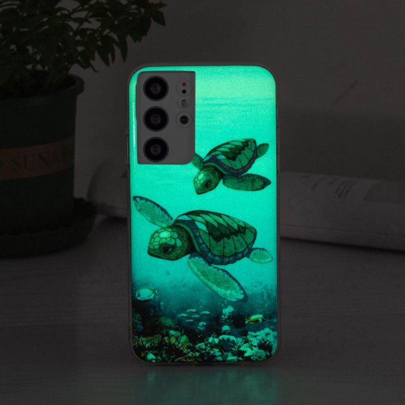 Handyhülle Für Samsung Galaxy S21 Ultra 5G Fluoreszierende Schildkröten