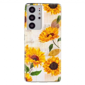 Handyhülle Für Samsung Galaxy S21 Ultra 5G Vintage Sonnenblume Fluoreszierend