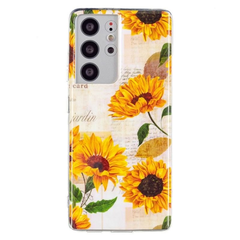 Handyhülle Für Samsung Galaxy S21 Ultra 5G Vintage Sonnenblume Fluoreszierend