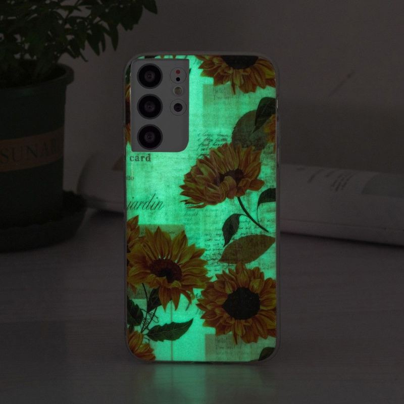 Handyhülle Für Samsung Galaxy S21 Ultra 5G Vintage Sonnenblume Fluoreszierend