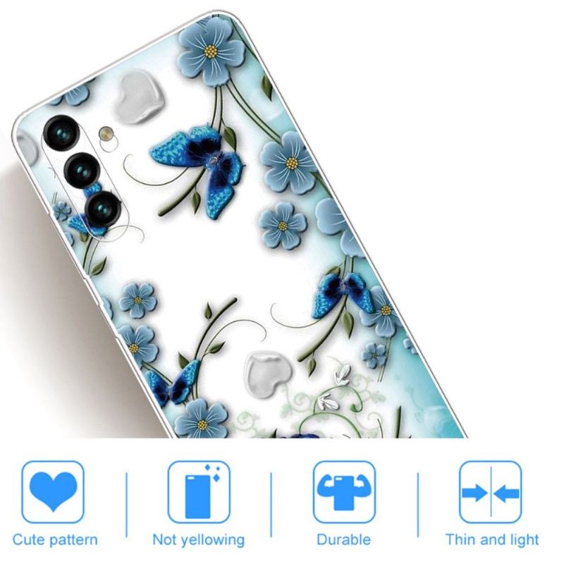 Hülle Für Samsung Galaxy A13 5G Blaue Schmetterlinge Und Blumen