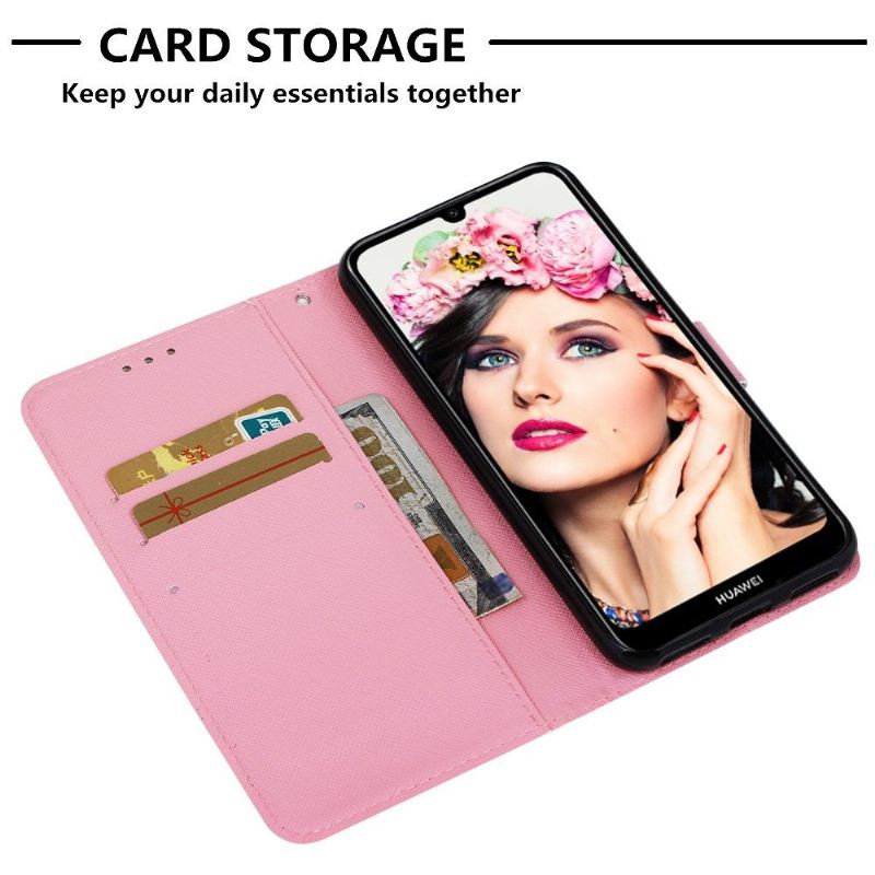 Flip Case Für Huawei Y6 2019 Mit Kordel Rosa Blume