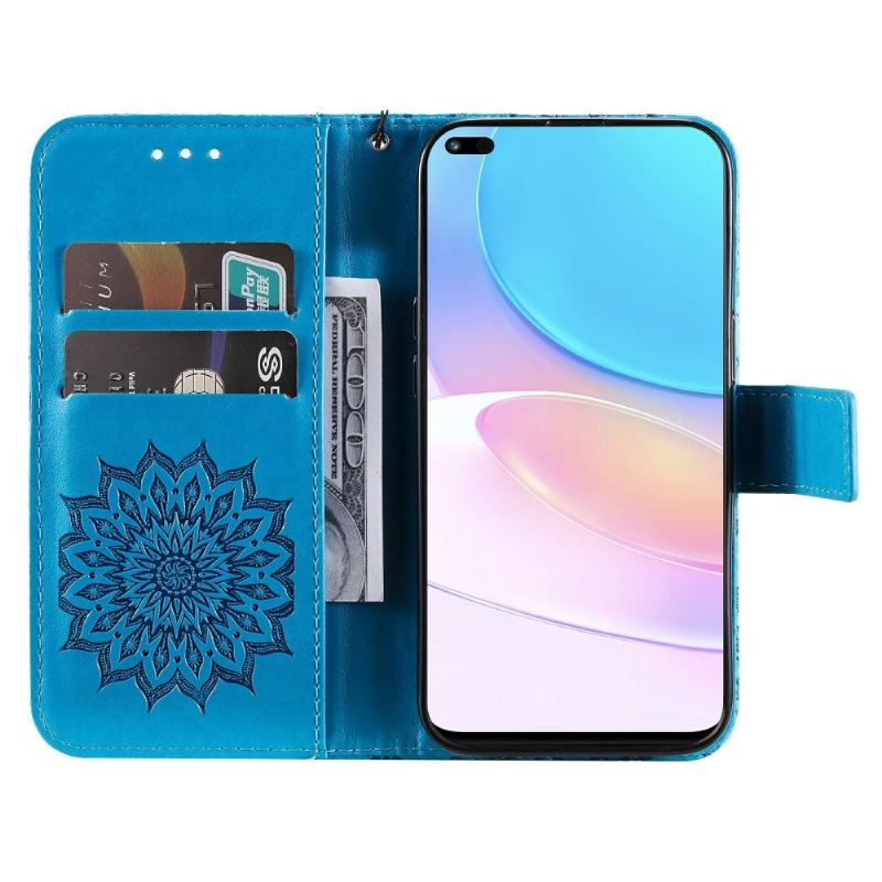 Flip Case Für Honor 50 Lite / Huawei Nova 8i Mit Kordel Sonnenblume