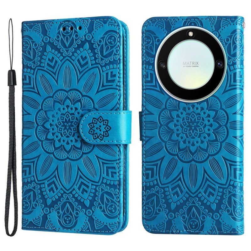 Flip Case Für Honor Magic 5 Lite Mandala-sonne Mit Schlüsselband