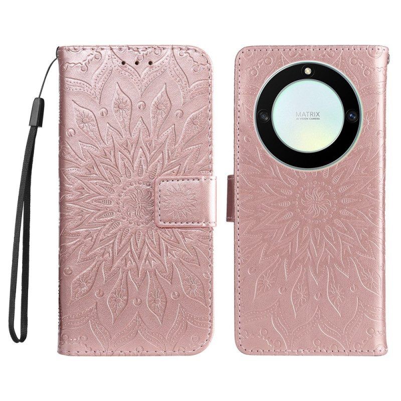 Flip Case Für Honor Magic 5 Lite Mandala-sonne Mit Schlüsselband