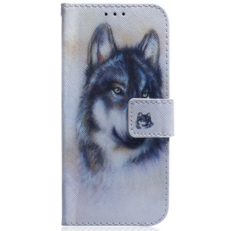 Flip Case Für Honor Magic 5 Lite Mit Kordel Riemchen-aquarell-hund