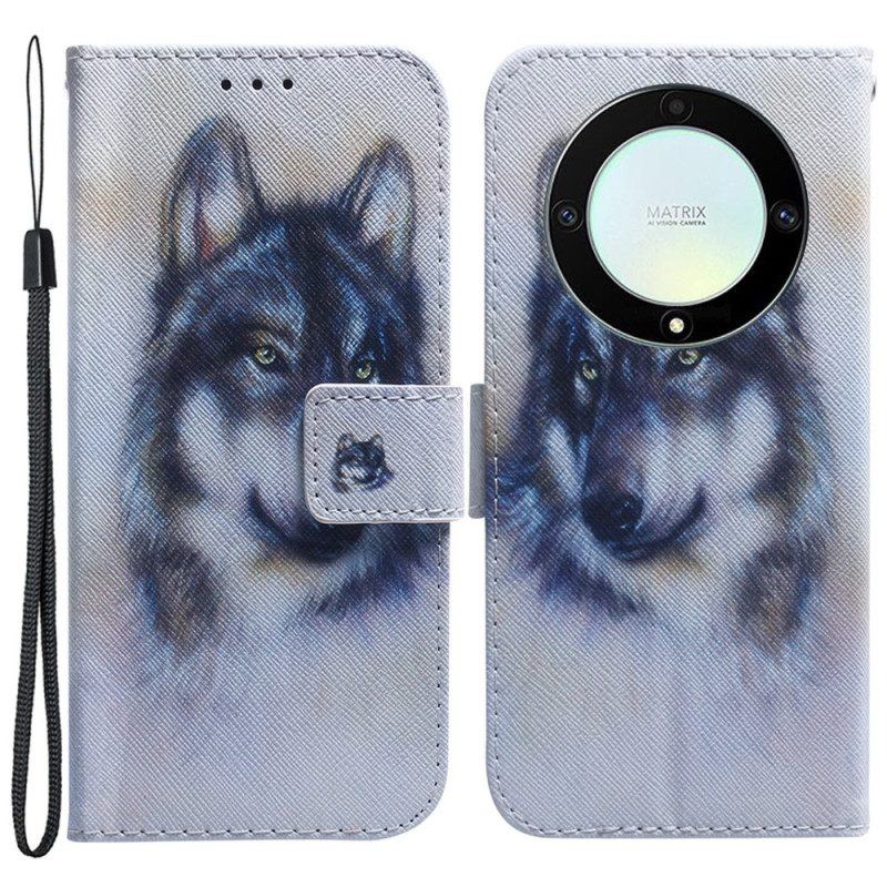 Flip Case Für Honor Magic 5 Lite Mit Kordel Riemchen-aquarell-hund