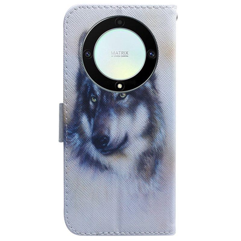 Flip Case Für Honor Magic 5 Lite Mit Kordel Riemchen-aquarell-hund