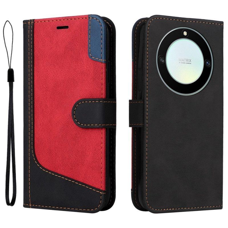 Flip Case Für Honor Magic 5 Lite Zweifarbig Mit Riemen