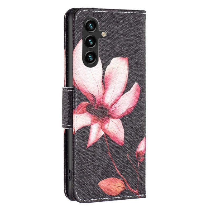 Flip Case Für Samsung Galaxy A14 / A14 5G Blume Auf Schwarzem Hintergrund